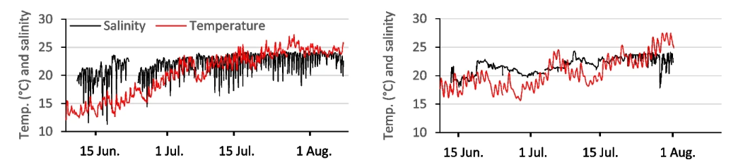 From fig 2. Shows the fluctuations in temperature and salinity